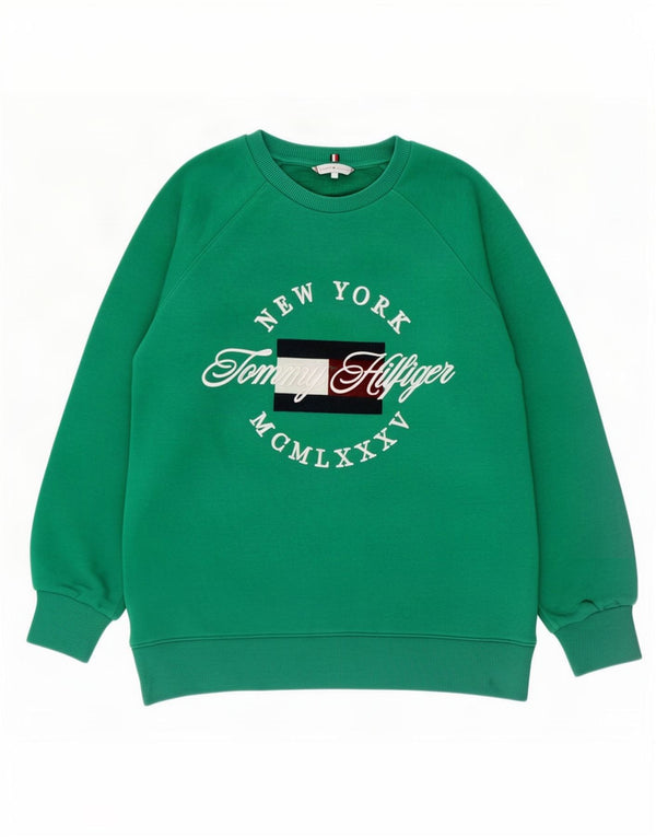 Tommy Hilfiger Felpa grafica da uomo Maglione piccolo cotone verde