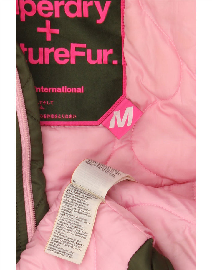 Giacca parka da donna con cappuccio SUPERDRY UK 14 nylon kaki medio