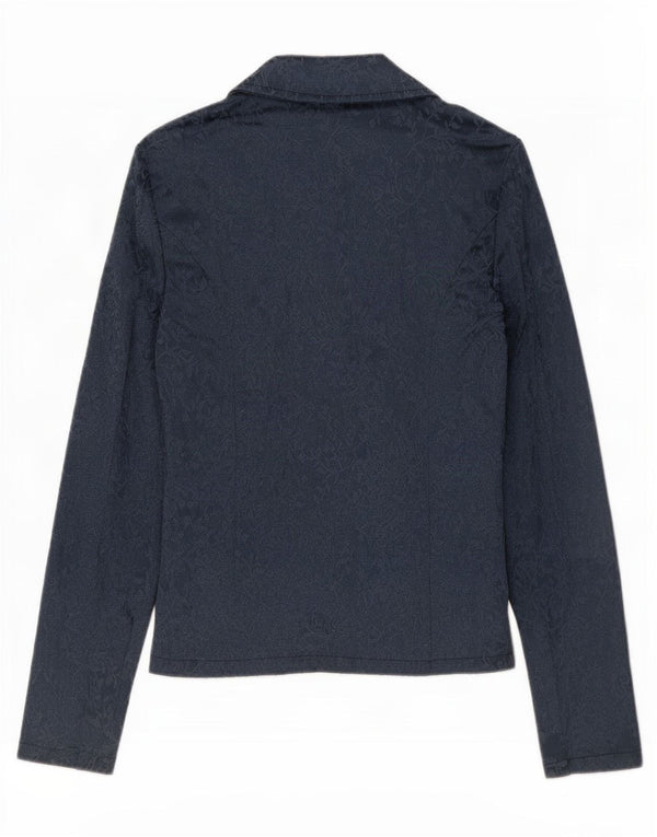 Giacca blazer vintage da donna a 3 bottoni UK 6 XS viscosa floreale blu navy