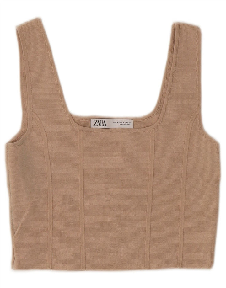 Top corto da donna Zara UK 12 nylon beige medio