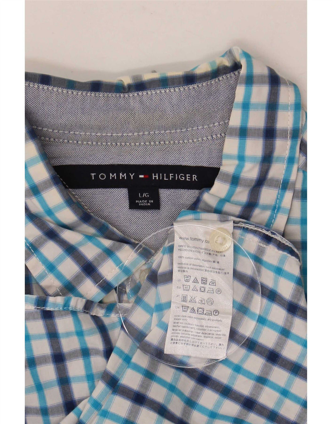 Camicia a maniche corte da uomo Tommy Hilfiger, cotone a quadri blu grandi