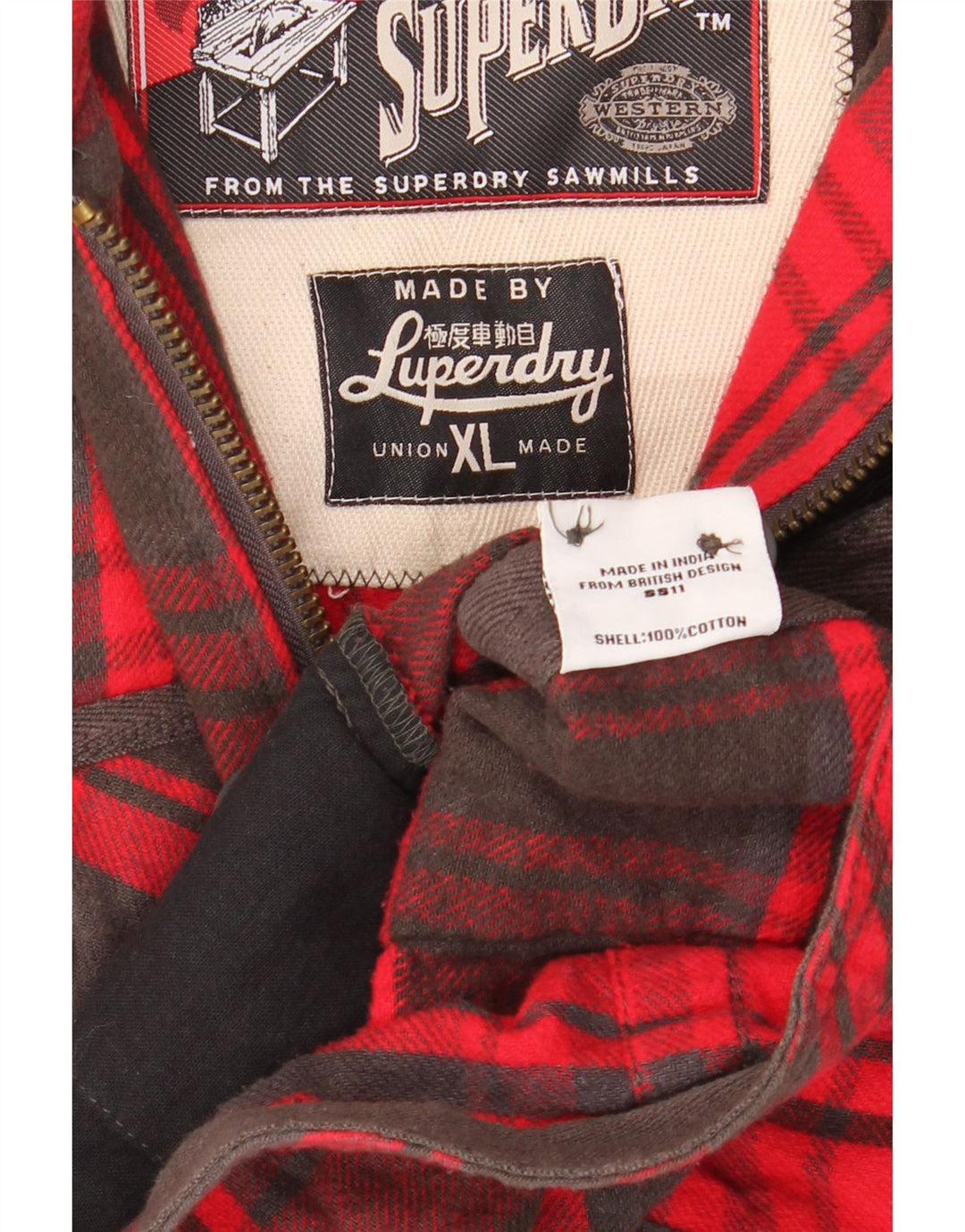 Giacca utility da uomo Superdry UK 42 XL cotone a quadri rossi