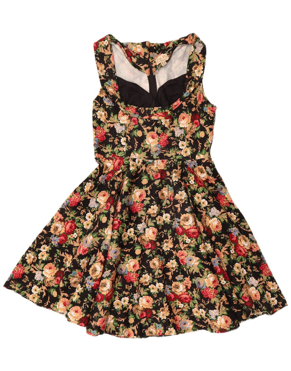 Abito scampanato senza maniche da donna Lindy Bop UK 18 XL cotone floreale nero