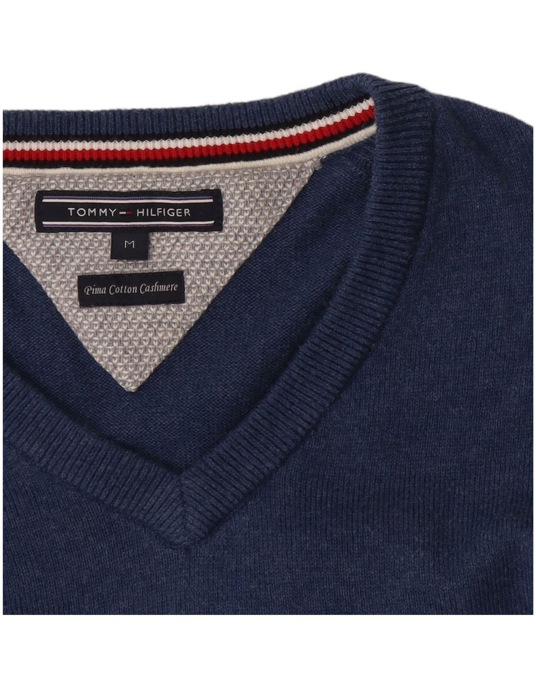 Maglione maglione con scollo a V da uomo Tommy Hilfiger in cotone blu medio