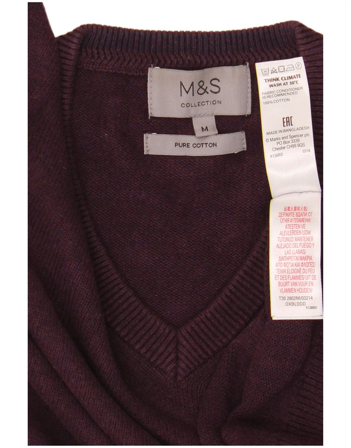Maglione da uomo Marks & Spencer con scollo a V, cotone marrone medio medio