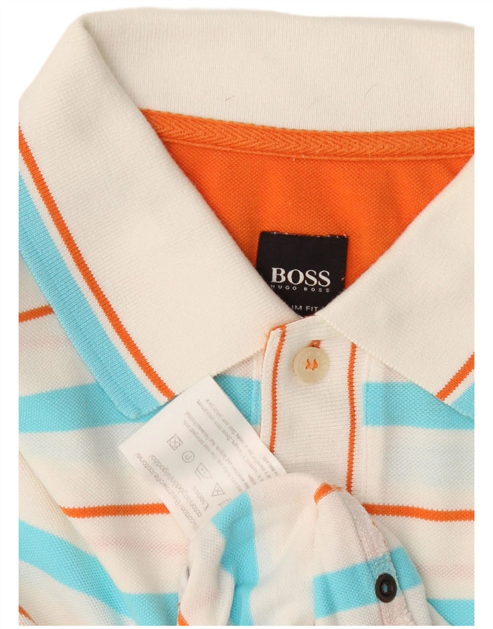 Polo da uomo slim fit Hugo Boss in cotone a righe bianche medie
