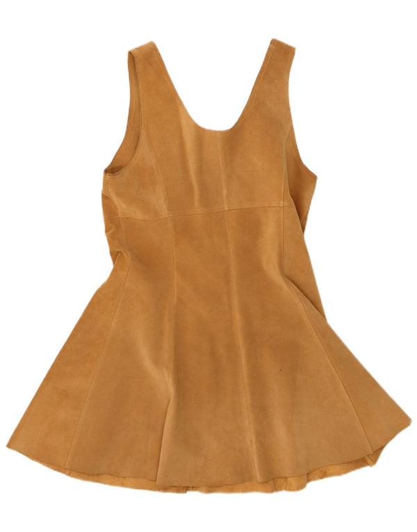 Abito vintage da donna senza maniche in pelle scamosciata IT 44 Pelle beige medio