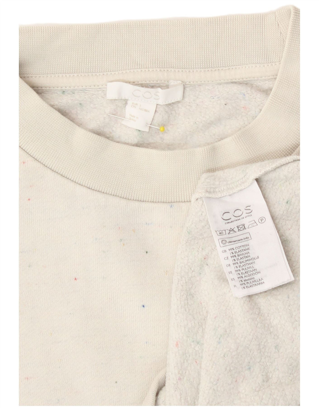 Felpa oversize da donna Cos, maglione UK 10, piccolo cotone chiazzato bianco