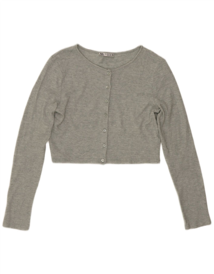 Maglione cardigan corto da donna Zara UK 12 Grigio medio screziato