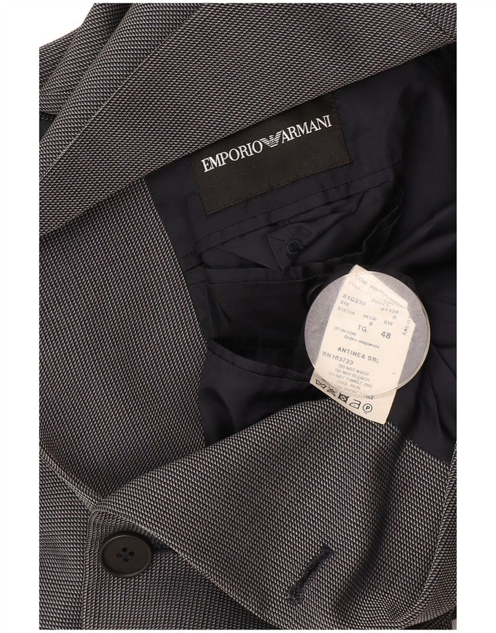 Giacca blazer da uomo a 3 bottoni Emporio Armani IT 48 piccola in lana a quadri blu navy