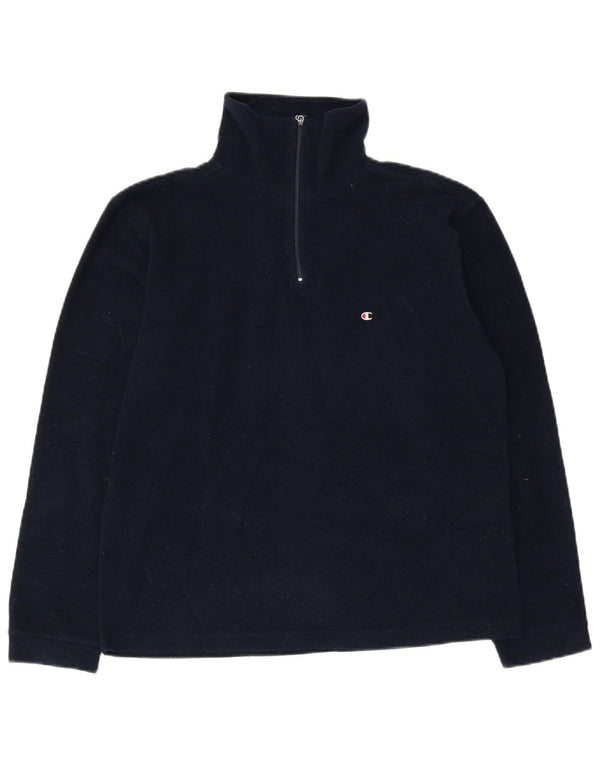 Champion Womens Zip Neck Fleece Jumper UK 14 Medium Navy Blue