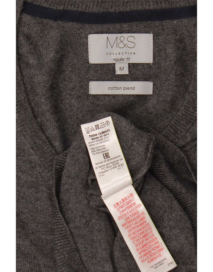 Maglione da uomo Marks & Spencer vestibilità regolare con scollo a V in cotone grigio medio