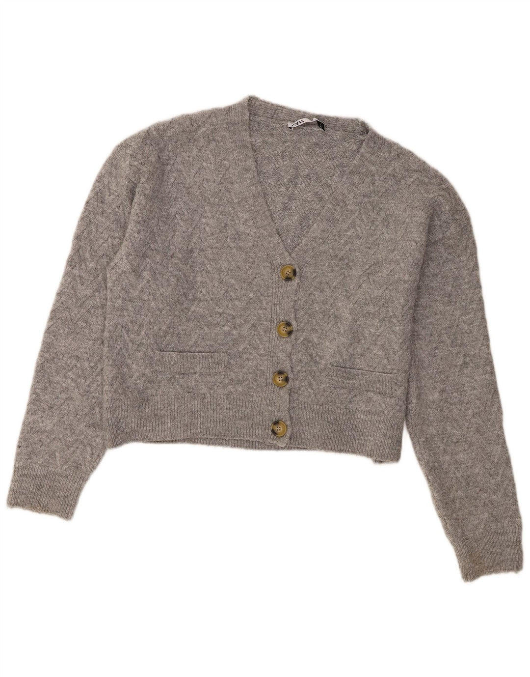 Maglione cardigan corto da donna Zara UK 14 Acrilico grigio medio