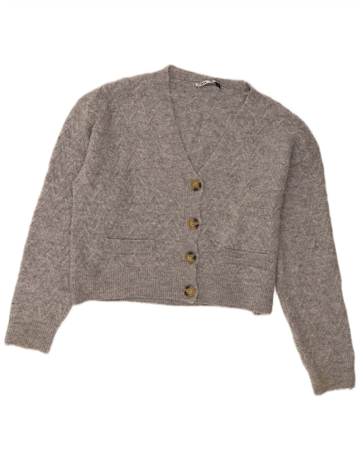 Maglione cardigan corto da donna Zara UK 14 Acrilico grigio medio