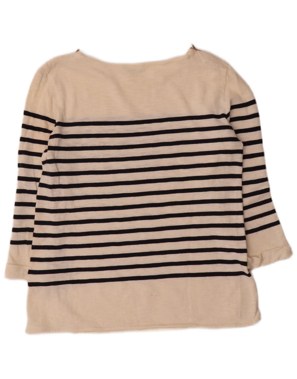 Massimo Dutti Top da donna manica 3/4 UK 12 cotone a righe bianco sporco medio