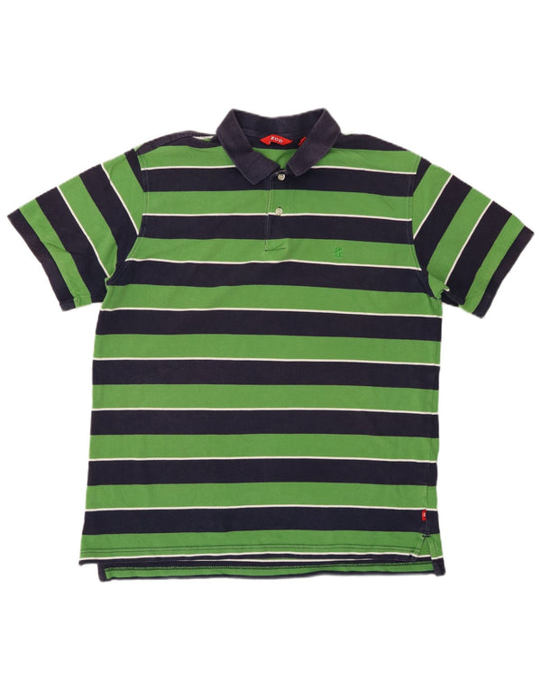IZOD Mens Polo Shirt Large Green Striped Cotton
