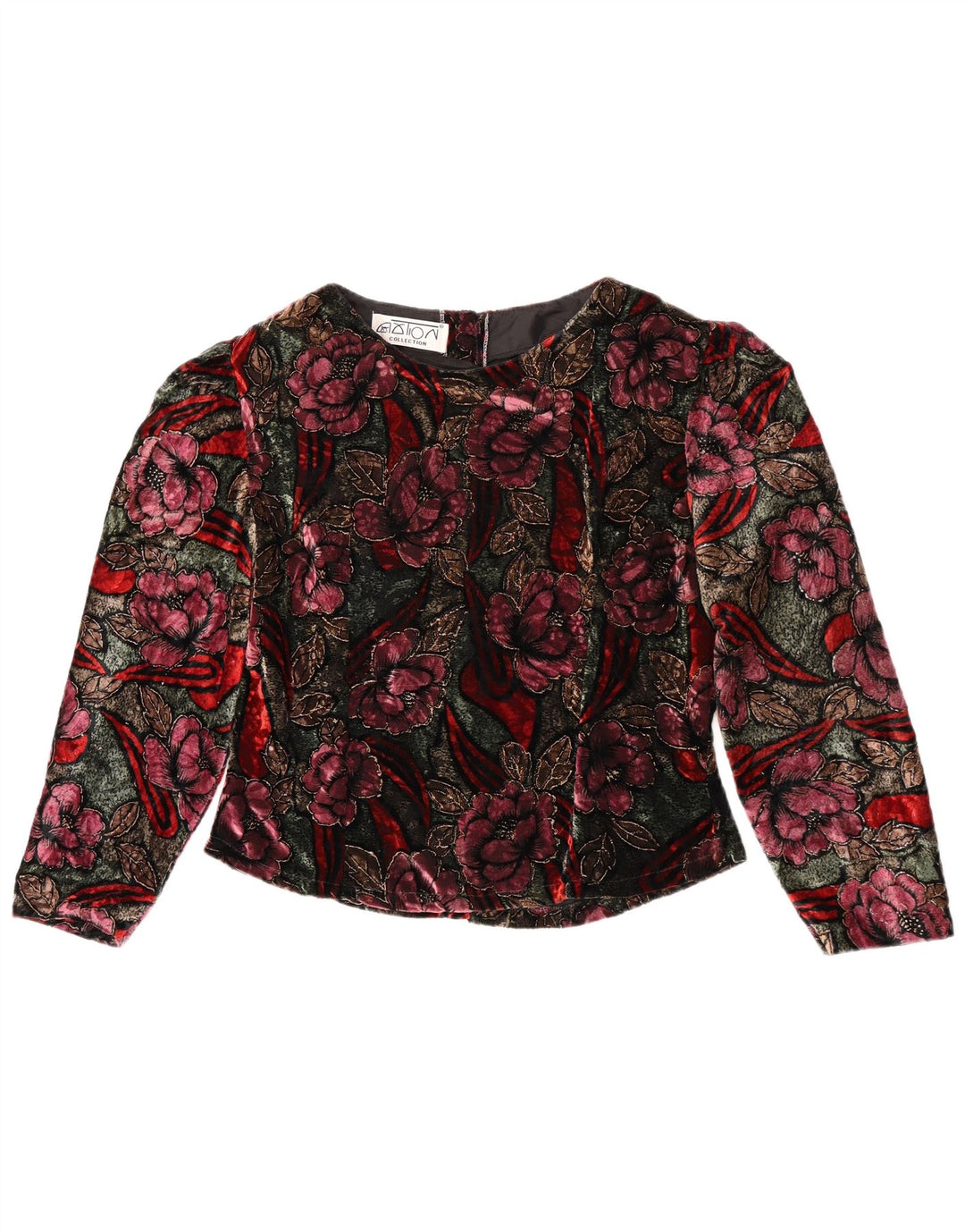Top camicetta a maniche lunghe da donna vintage UK 14 floreale multicolore medio