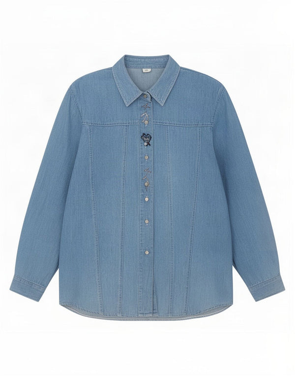 Camicia di jeans vintage da donna UK 14 grande cotone blu