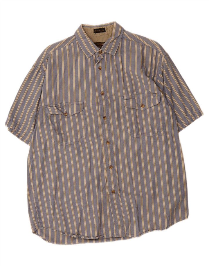 EDDIE BAUER Mens Short Sleeve Shirt Large Blue Pinstripe Cotton Vintage Eddie Bauer and Second-Hand Eddie Bauer from Messina Hembry 