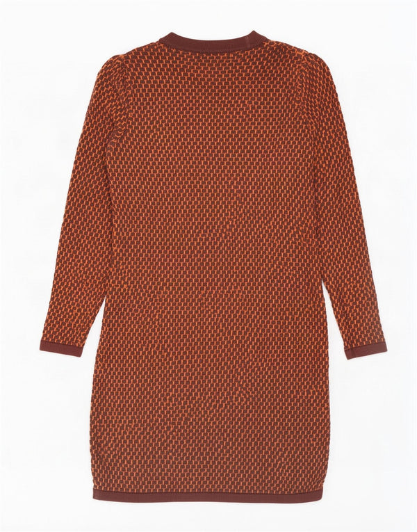 Abito maglione a maniche lunghe da donna Cos UK 6 XS cotone geometrico marrone