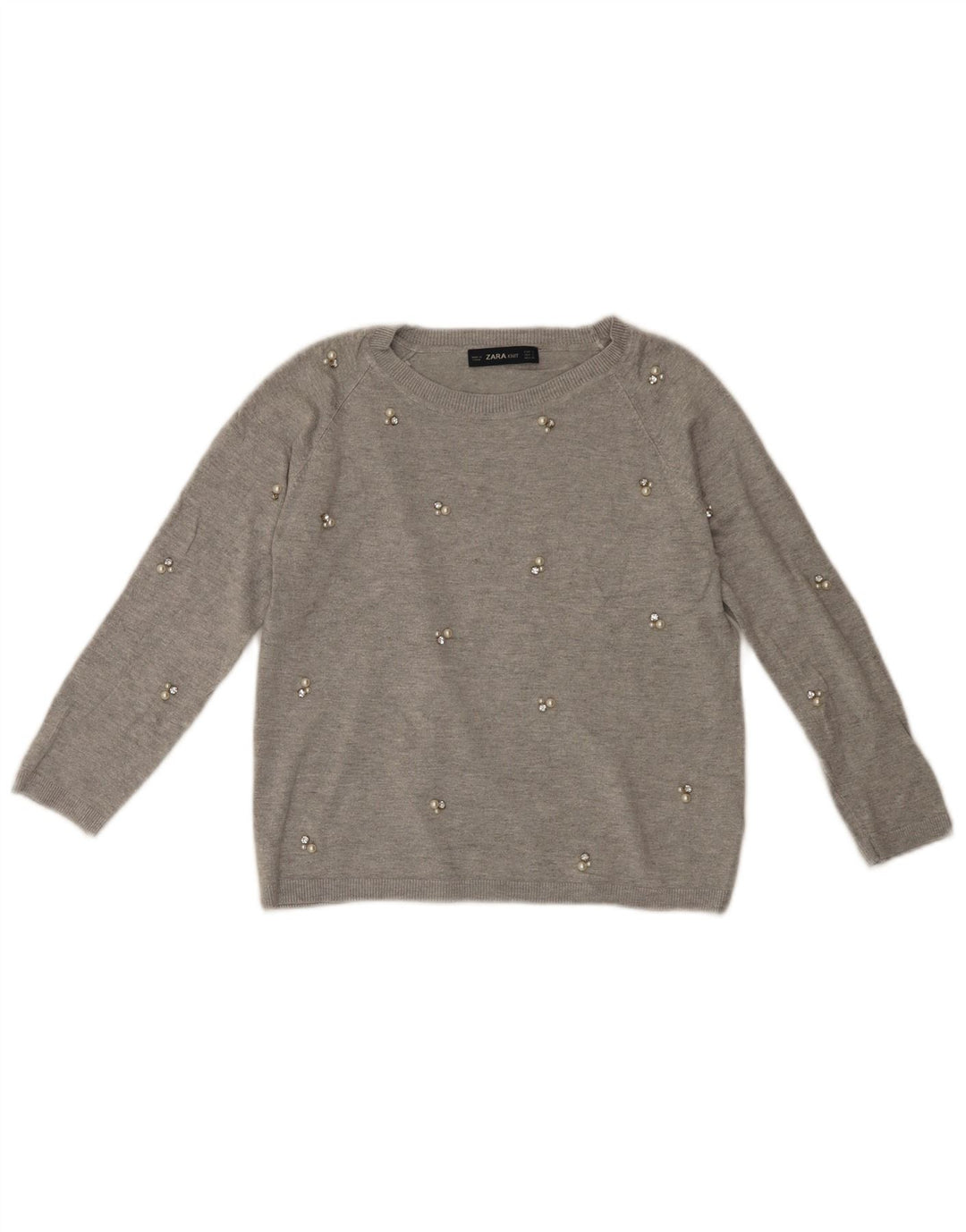 Maglione ZARA da donna con scollo a barca con maniche a 3/4 UK 10 piccolo in viscosa grigia