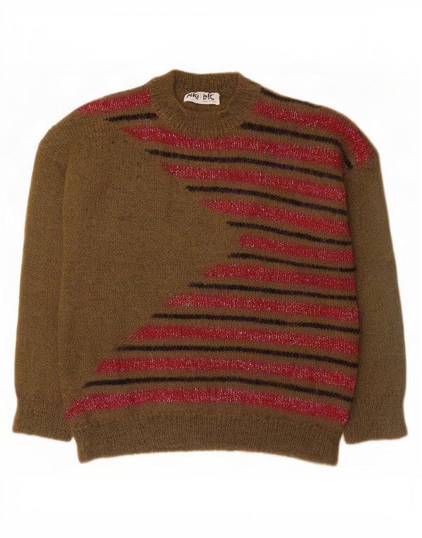Maglione maglione girocollo da donna Niki Line UK 18 XL Mohair a righe kaki