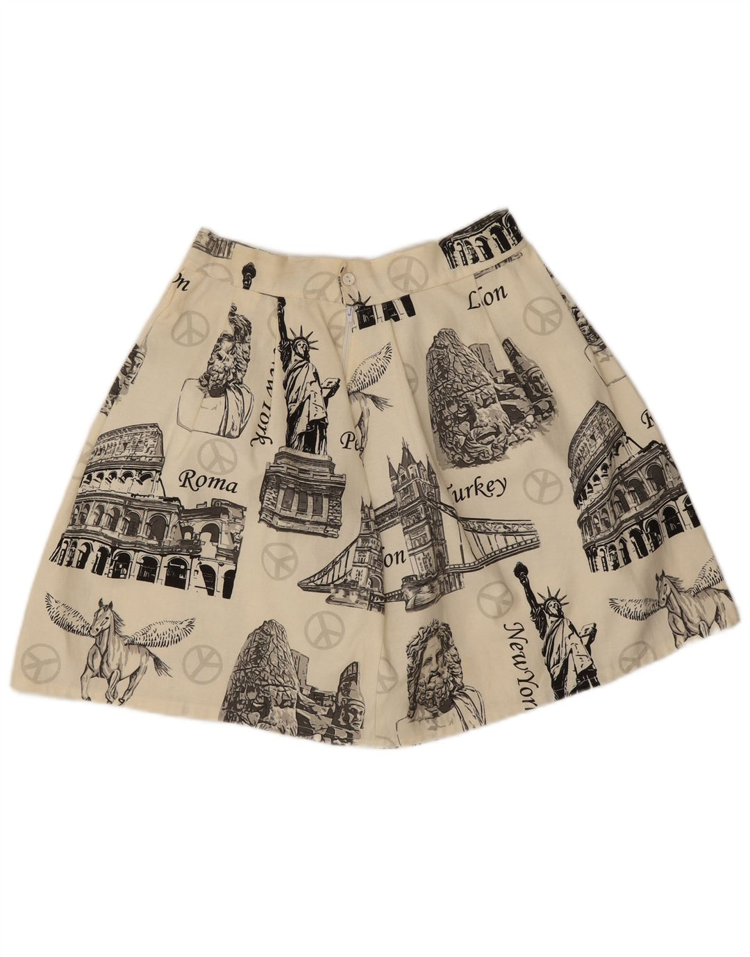 Gonna a trapezio vintage da donna con motivo astratto W26 XS bianco sporco