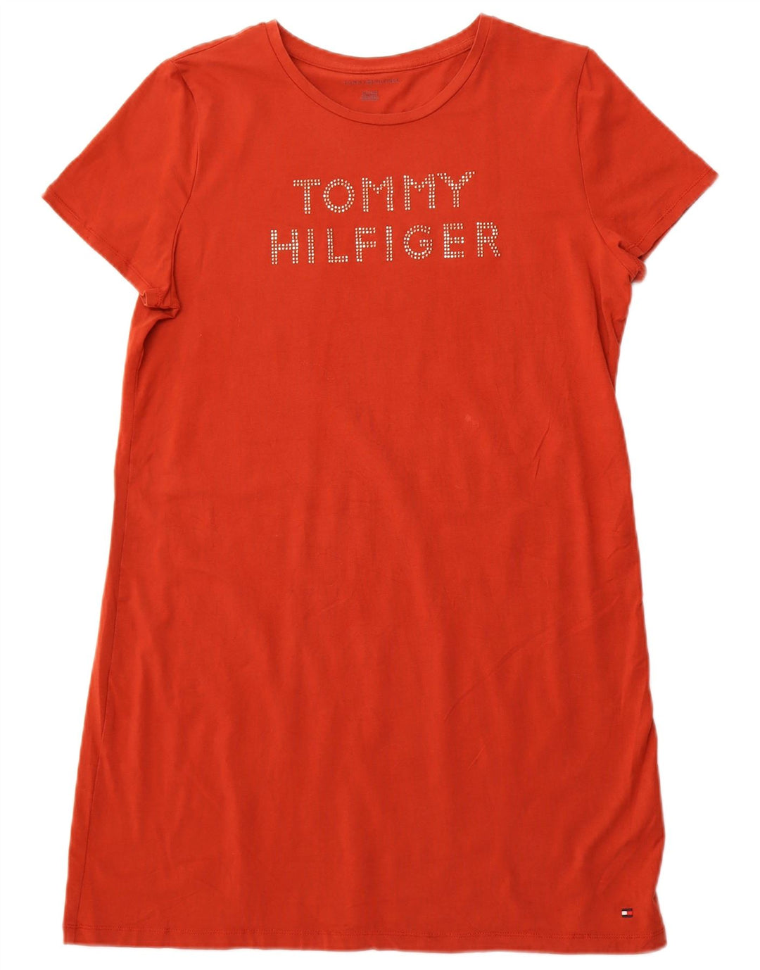 TOMMY HILFIGER Abito t-shirt con grafica da donna UK 18 XL Cotone arancione