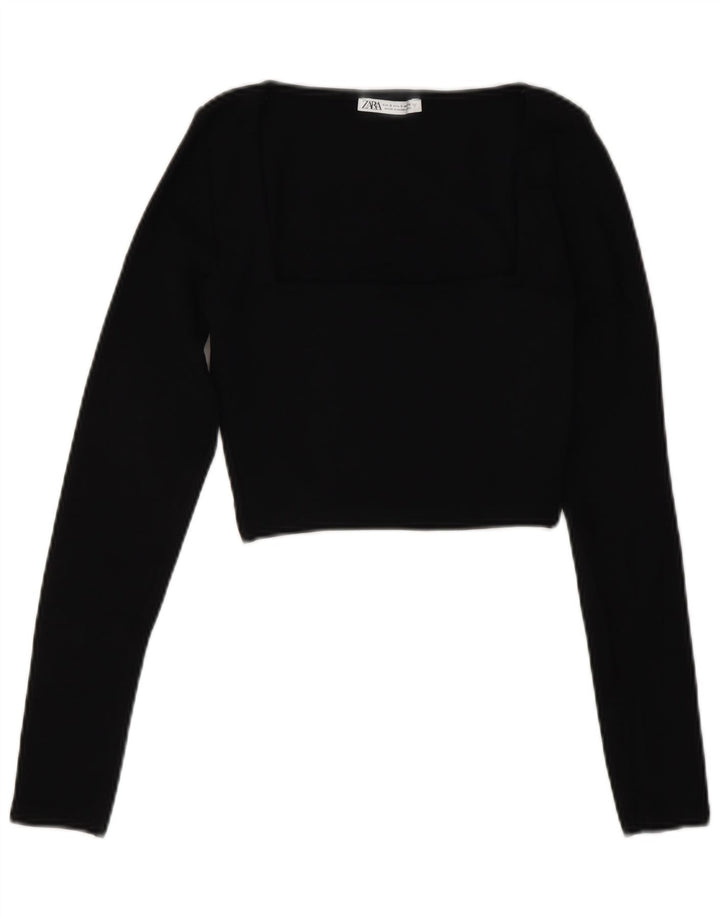 Top corto da donna Zara a maniche lunghe UK 8 piccolo in cotone nero