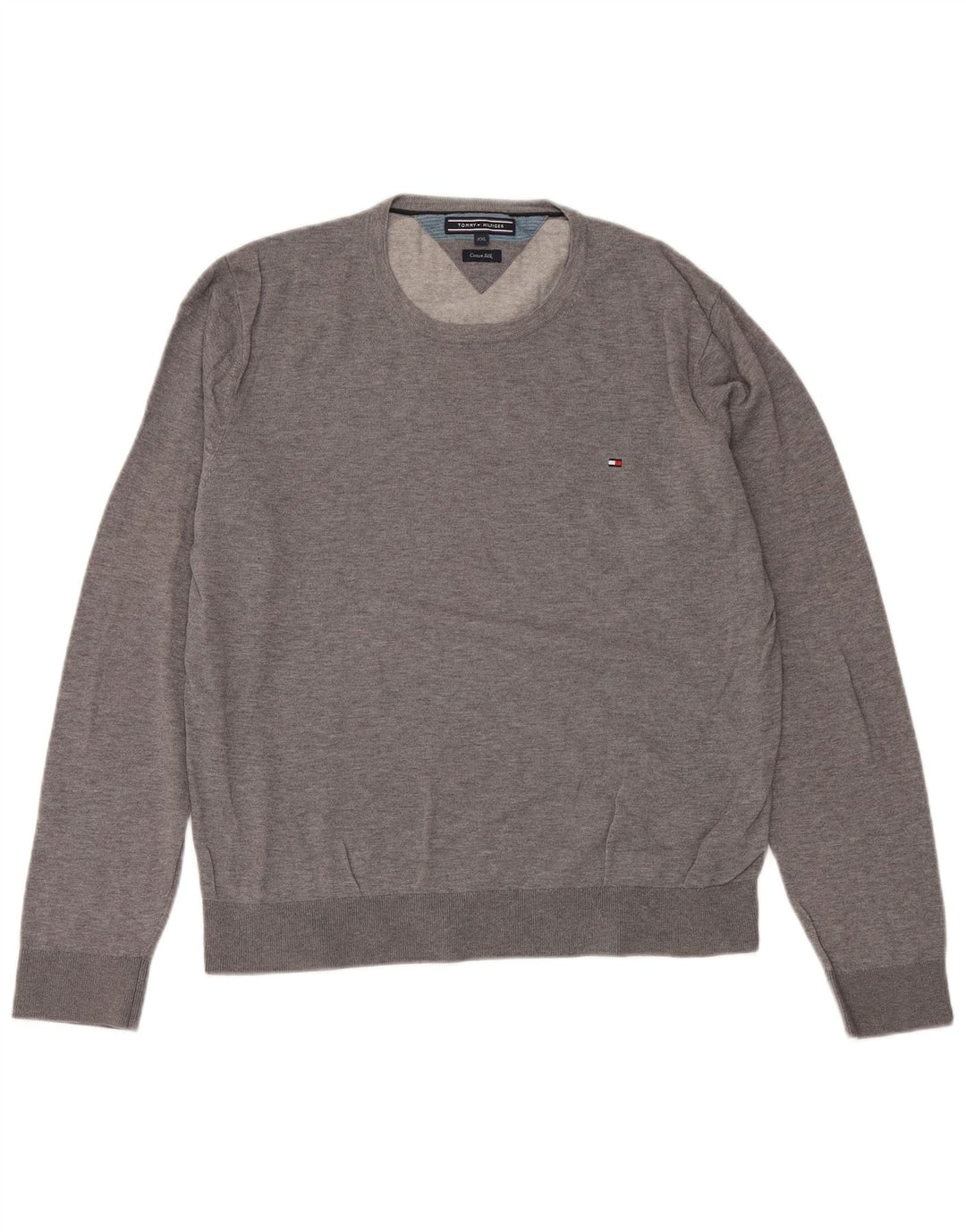 TOMMY HILFIGER Mens Crew Neck Jumper Sweater 2XL Grey Cotton