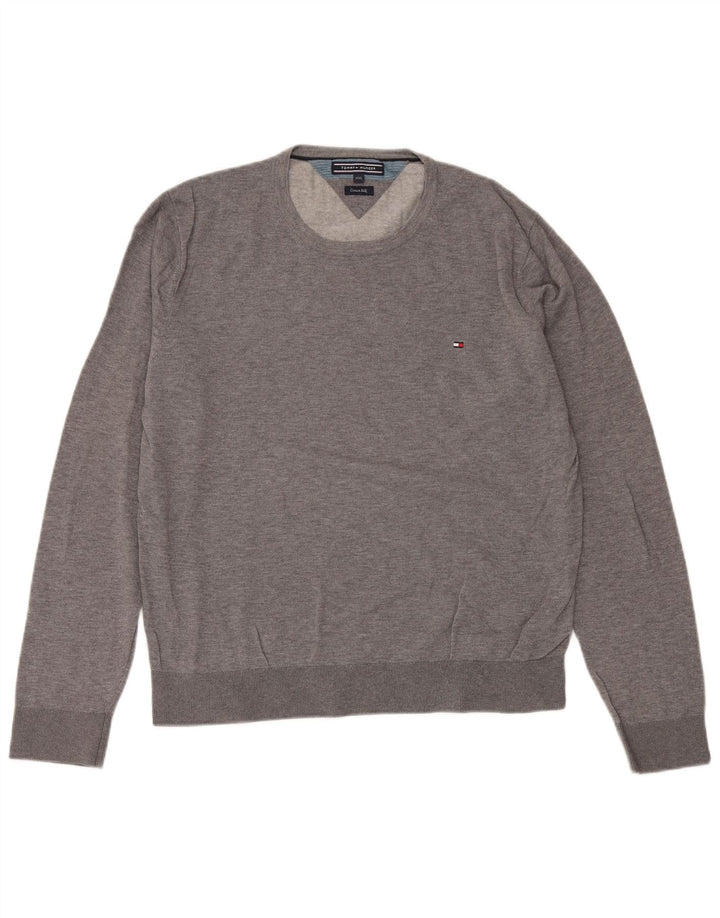 TOMMY HILFIGER Mens Crew Neck Jumper Sweater 2XL Grey Cotton
