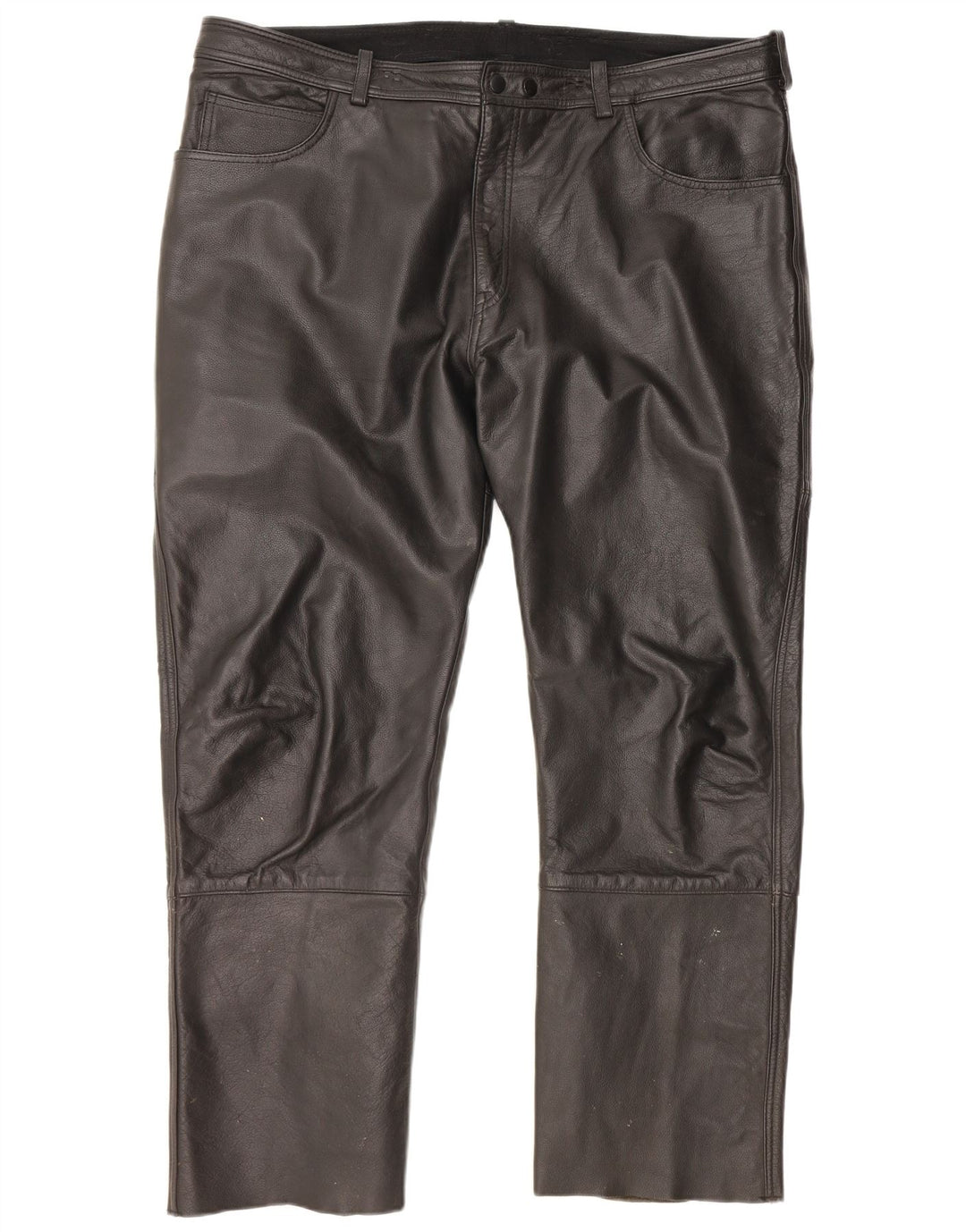 Pantaloni in pelle dritti da uomo VINTAGE W40 L29 in pelle nera