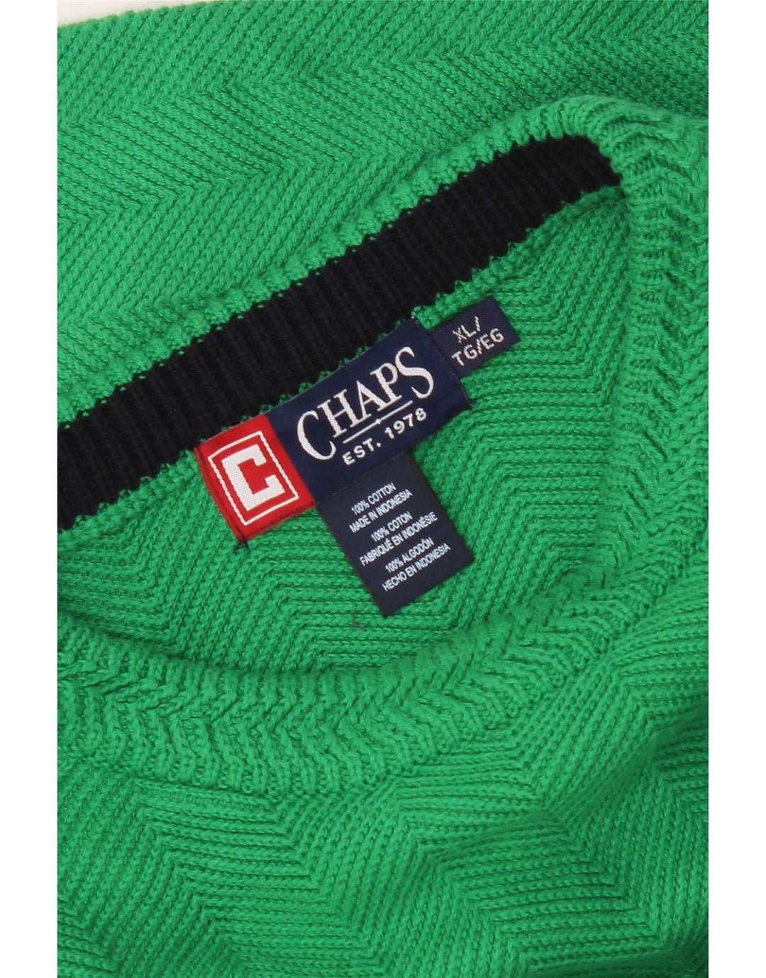 Chaps Uomo Maglione Girocollo Maglione XL Verde Cotone a Spina di Pesce
