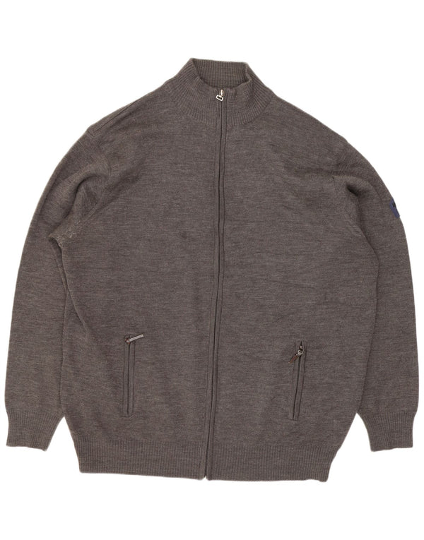 Maglione cardigan da uomo vintage 5XL lana merino grigia