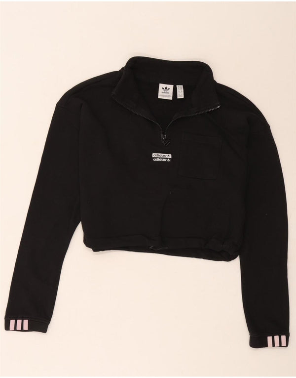 Felpa Adidas da donna con collo corto e zip, maglione UK 10 piccola nera