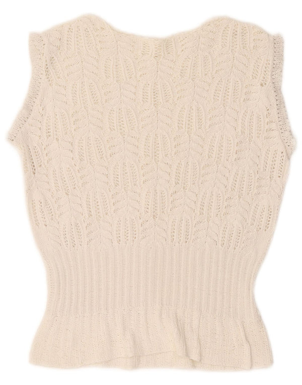 Maglione vintage da donna con scollo a barca corto UK 12 bianco medio