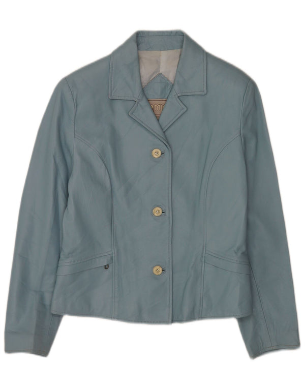 Giacca blazer da donna in pelle a 3 bottoni Michel IT 42 Blu medio