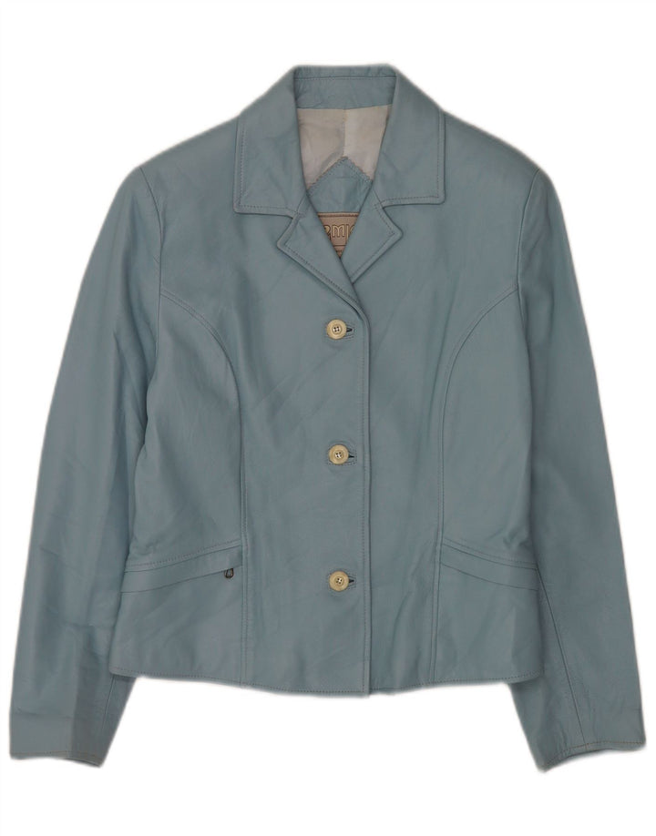 Giacca blazer da donna in pelle a 3 bottoni Michel IT 42 Blu medio
