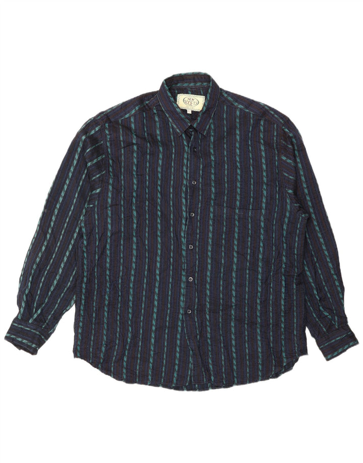 Camicia da uomo vintage a righe grandi blu navy