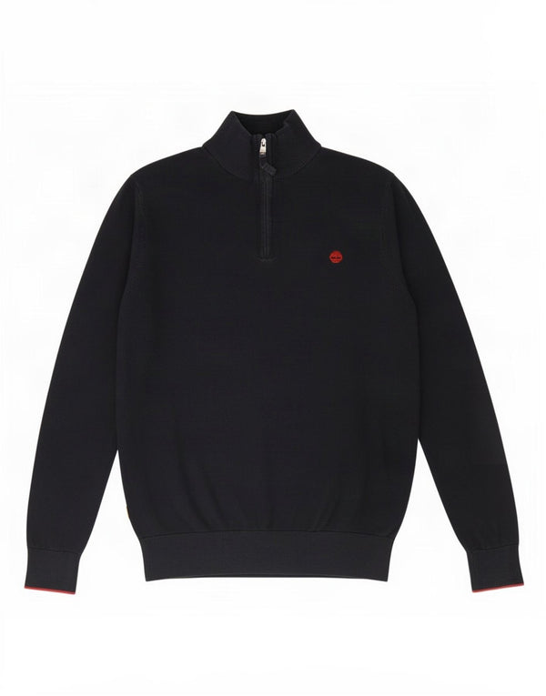 Timberland Maglione da uomo con zip e collo piccolo in cotone blu navy