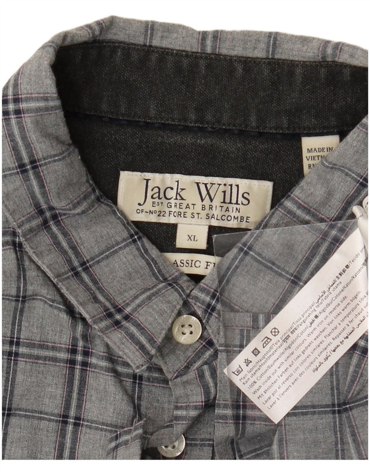 Camicia da uomo Classic Fit Jack Wills XL in cotone a quadri grigio