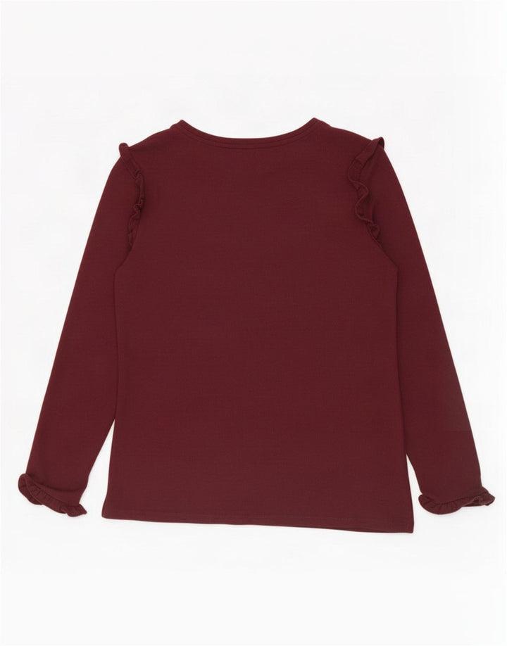Oasis Top da donna con volant sul davanti manica lunga UK 10 piccolo viscosa bordeaux