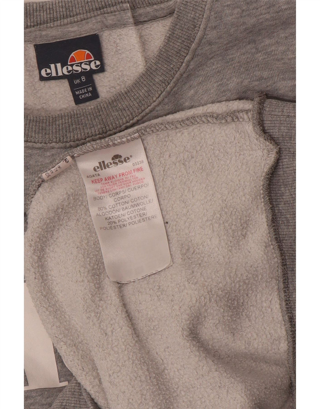 Felpa oversize con grafica da donna Ellesse, maglione UK 8, piccolo cotone grigio