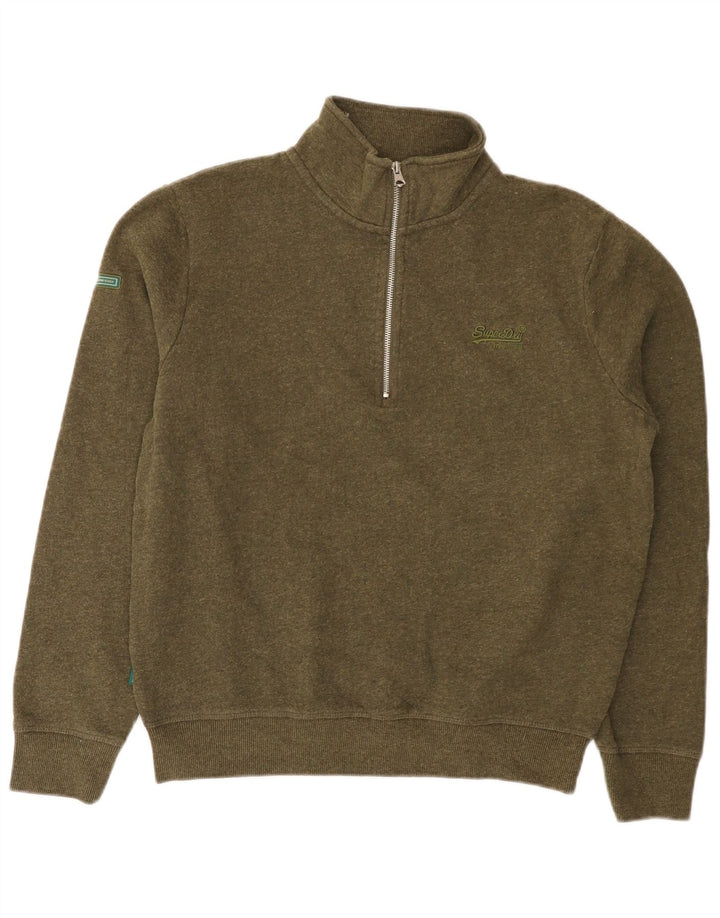 Felpa da uomo con collo con zip Superdry, maglione grande, cotone kaki