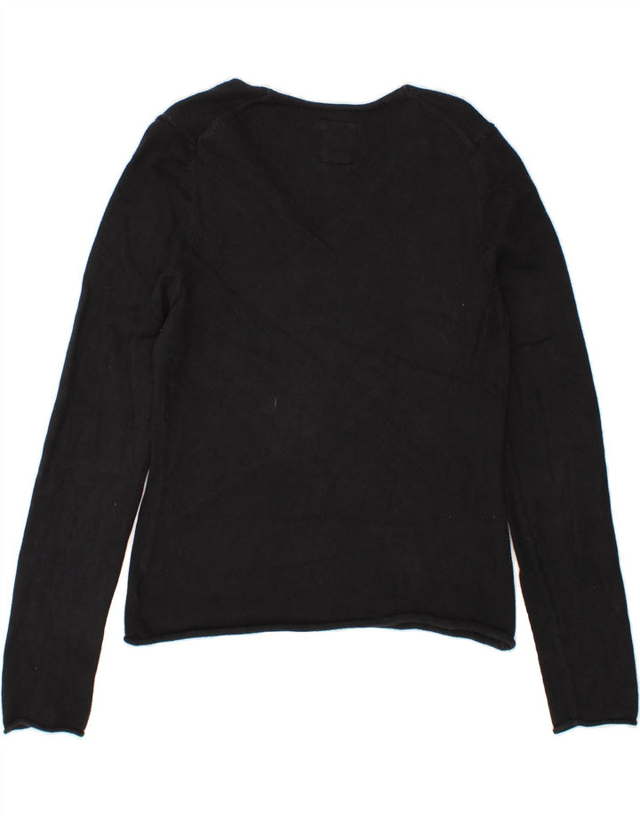 EDDIE BAUER Womens Tall V-Neck Jumper Sweater UK 12 Medium Black Cotton Vintage Eddie Bauer and Second-Hand Eddie Bauer from Messina Hembry 