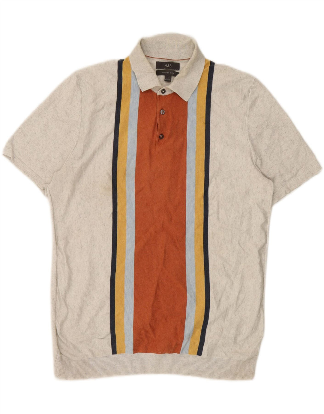 Polo da uomo Marks & Spencer grande in cotone a righe grigie