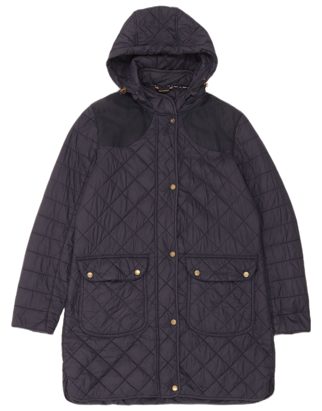 Cappotto trapuntato con cappuccio da donna Barbour UK 14 Large blu navy in poliammide