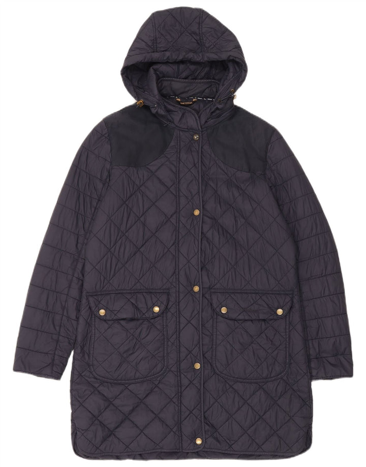 Cappotto trapuntato con cappuccio da donna Barbour UK 14 Large blu navy in poliammide