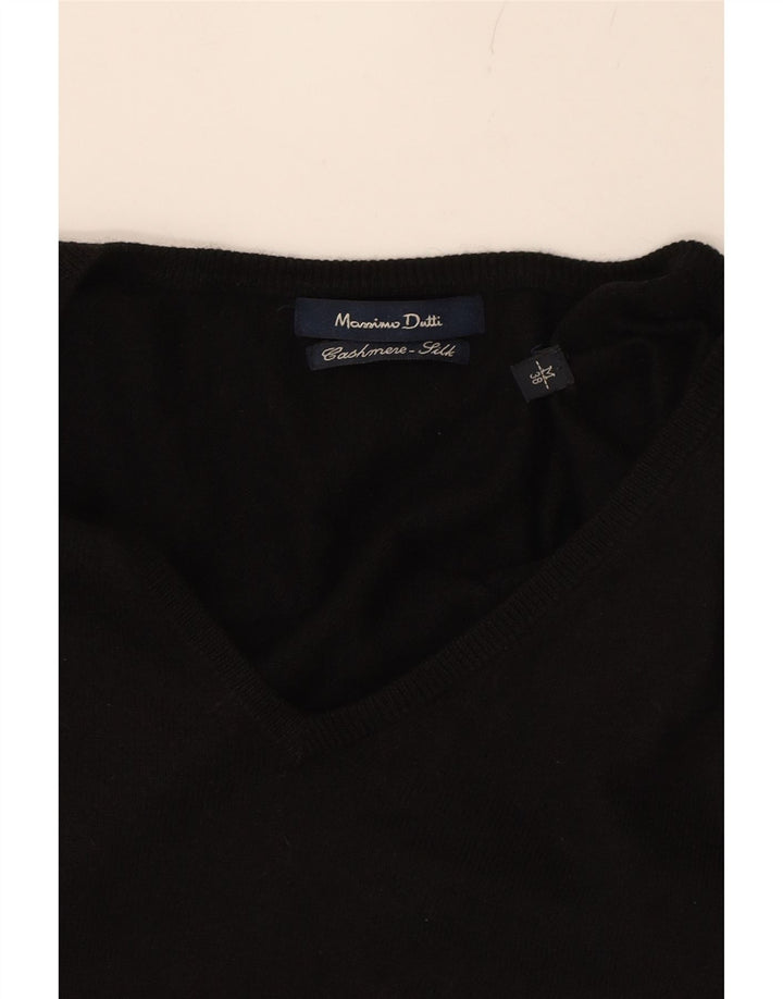 MASSIMO DUTTI Womens V-Neck Jumper Sweater UK 14 Medium Black Cotton Vintage Massimo Dutti and Second-Hand Massimo Dutti from Messina Hembry 