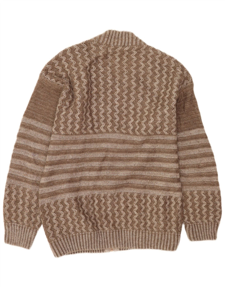 Maglione cardigan grafico da uomo vintage grande lana patchwork marrone
